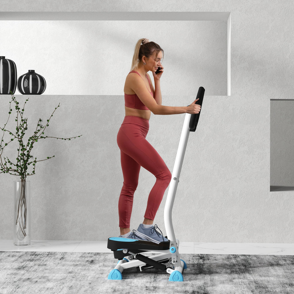 Stepper avec Guidon, Stepper Twist, Écran LCD, Résistance Réglable, Exercice Hanches, Jambes, Lombes, pour Maison, Acier, Blanc, Bleu, Noir-1