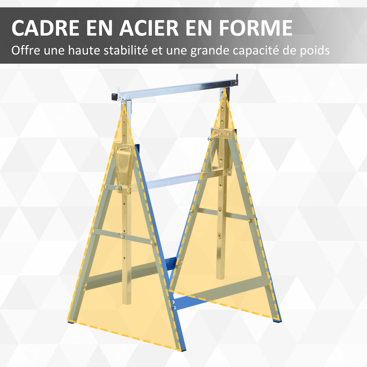 Lot de 2 Tréteaux Pliables Télescopiques Hauteur Réglable 80-130 cm Acier Bleu-4
