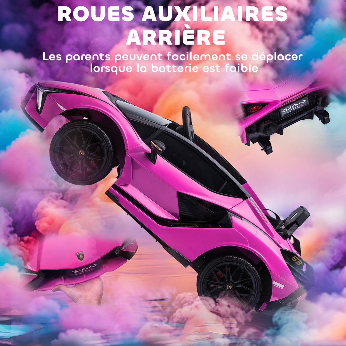 Voiture électrique Enfants de Sport Véhicule électrique Lamborghini Sian 12 V - V. Max. 5 Km/h avec Télécommande 2,4G Effets sonores + Lumineux Rose-5