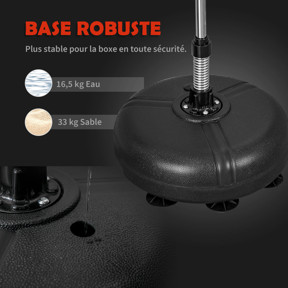 Punching ball sur pied réglable hauteur 133 -151 cm, sac de frappe sur pied 2 gants base lesté 45 x 45 x 133-151 cm noir-6