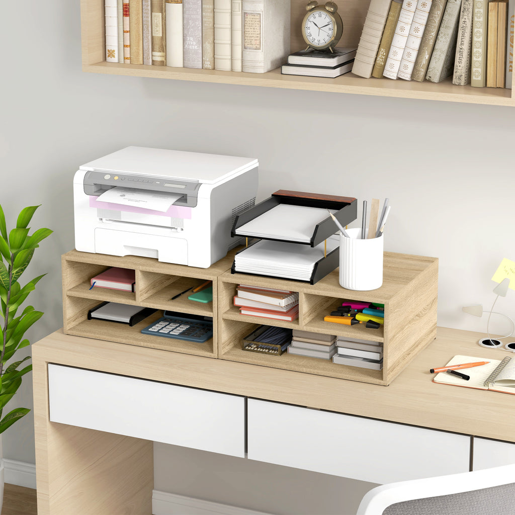 Organiseur bureau aspect bois avec 3 compartiments fournitures support d'imprimante dim. 47L x 40l x 22,5H cm-7