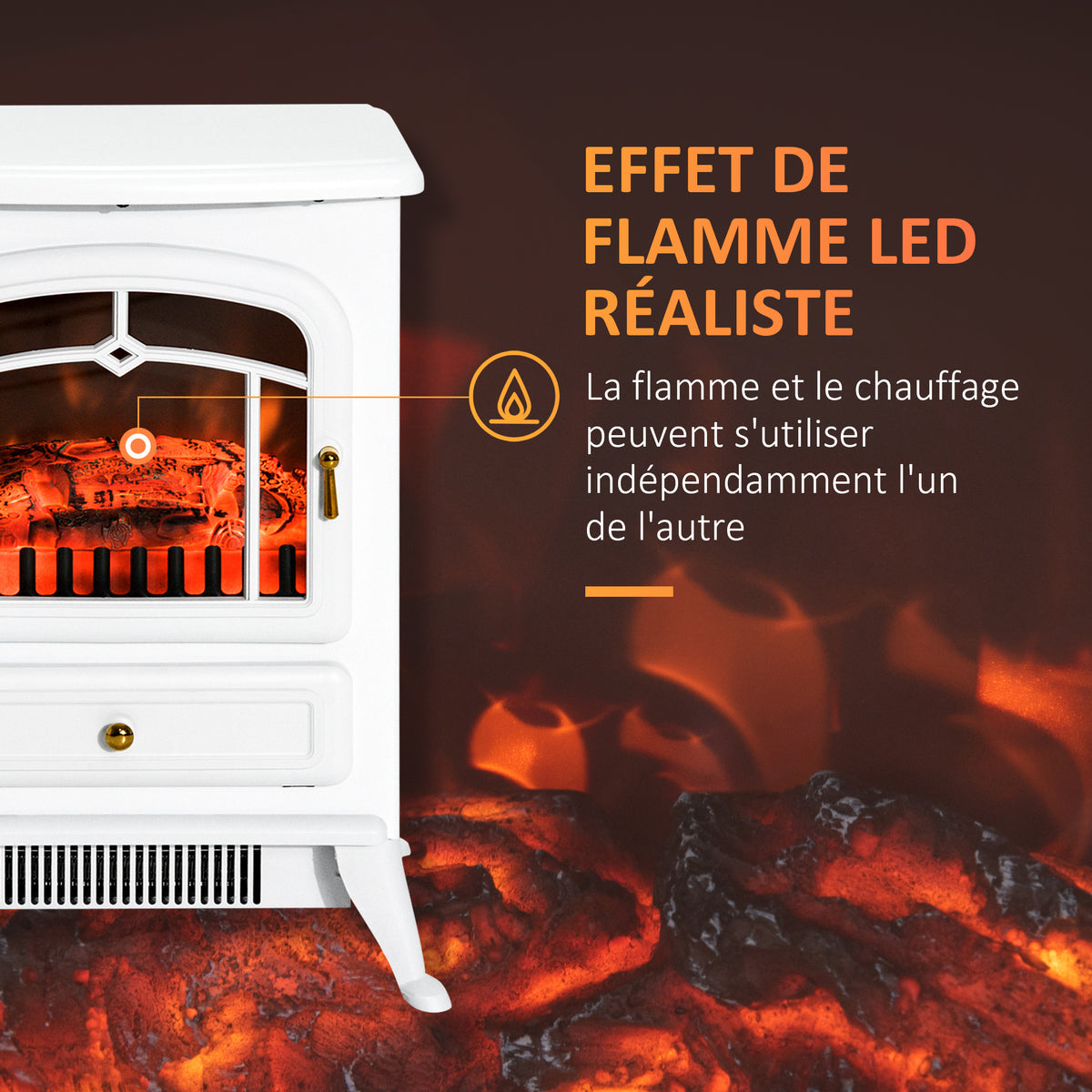 Cheminée électrique à Effet de Flamme poêle Style rétro Thermostat 950-1850 W Anti surchauffe blanc-4
