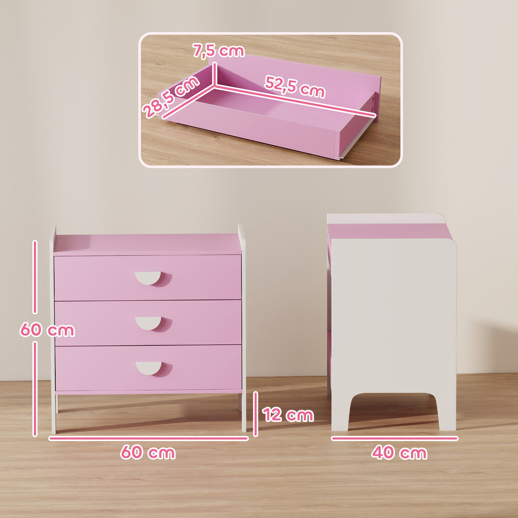 Commode pour enfants, commode rangement 3 tiroirs pour chambre d'enfant, crèche, salle de jeux, 60 x 40 x 60 cm, rose-2