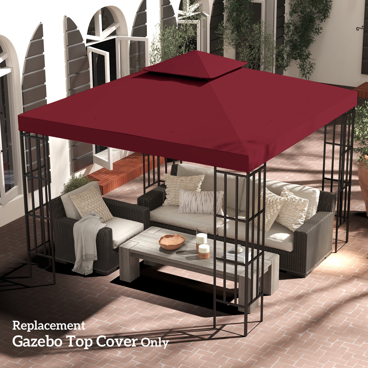 Toit de Remplacement pour pavillon de Jardin Toile de Rechange pour pavillon tonnelle Tente 3 x 3 m Rouge vineux-9