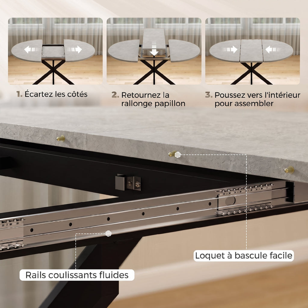 Table à manger extensible ovale pour 4 à 6 personnes, table de cuisine avec rallonge 100-135 cm, effet pierre grise-4