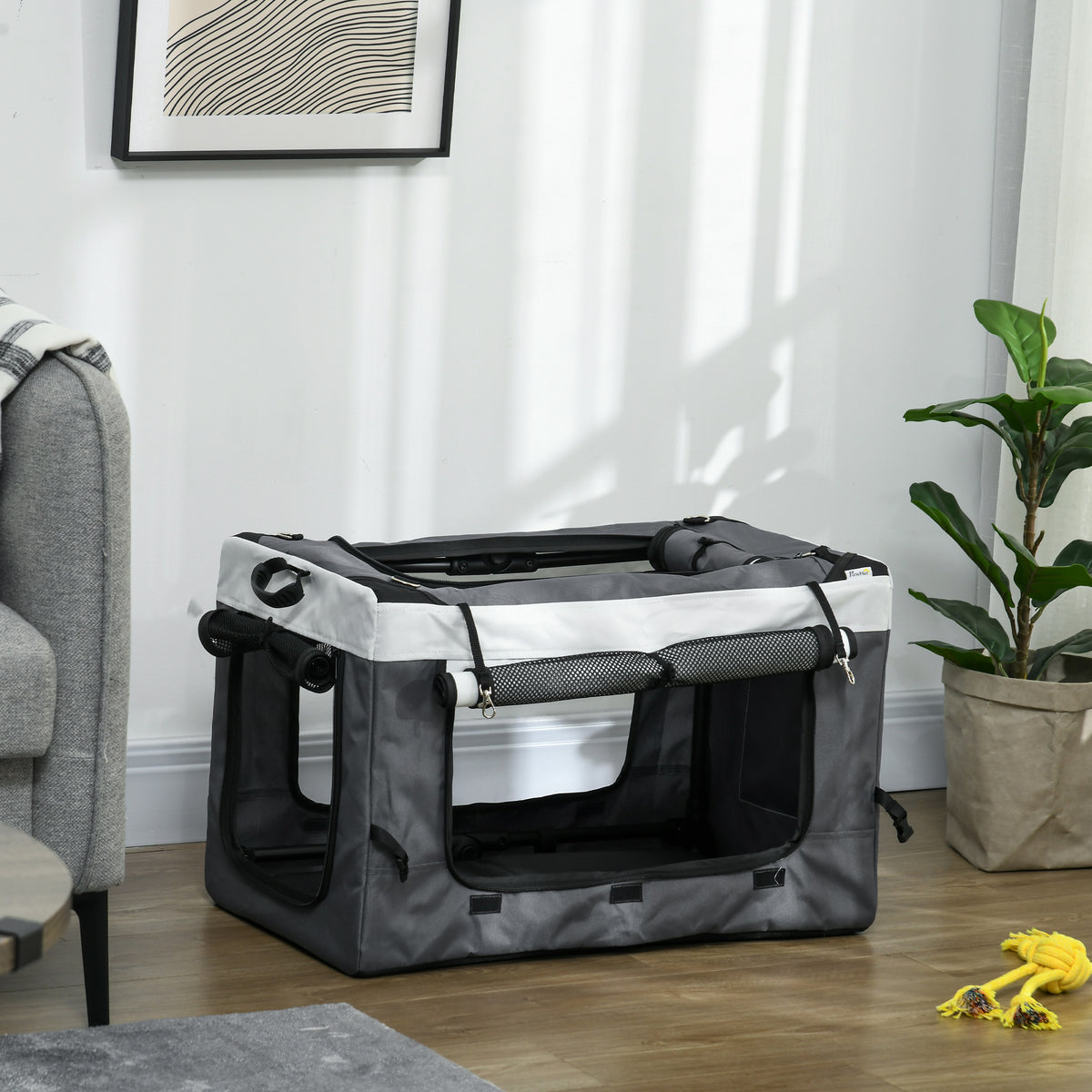Poussette pliable animaux chien chat nacelle amovible bandoulières 4 roues 81 x 58 x 97,5 cm gris-7