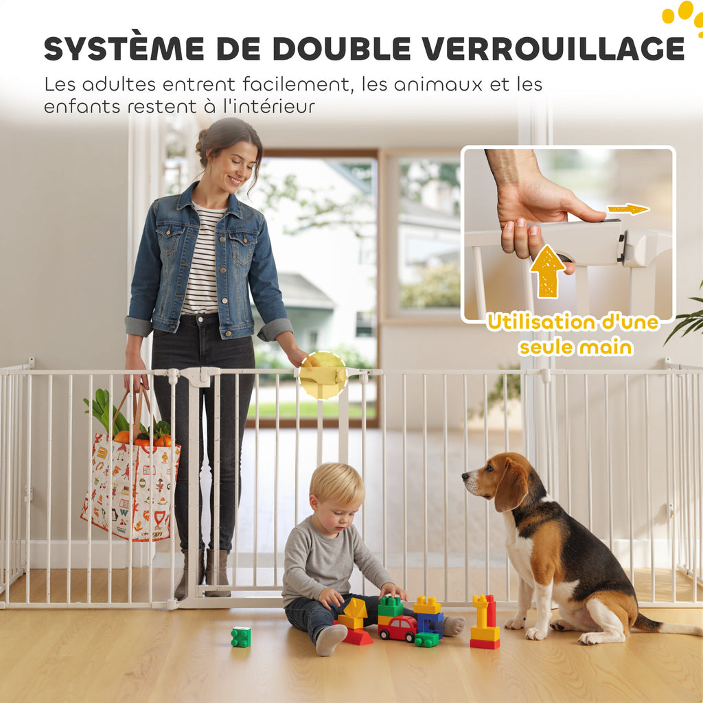 Barrière de sécurité en métal parc enclos pliable et modulable pour chien et enfant 8 panneaux 61 x 75 cm blanc-5