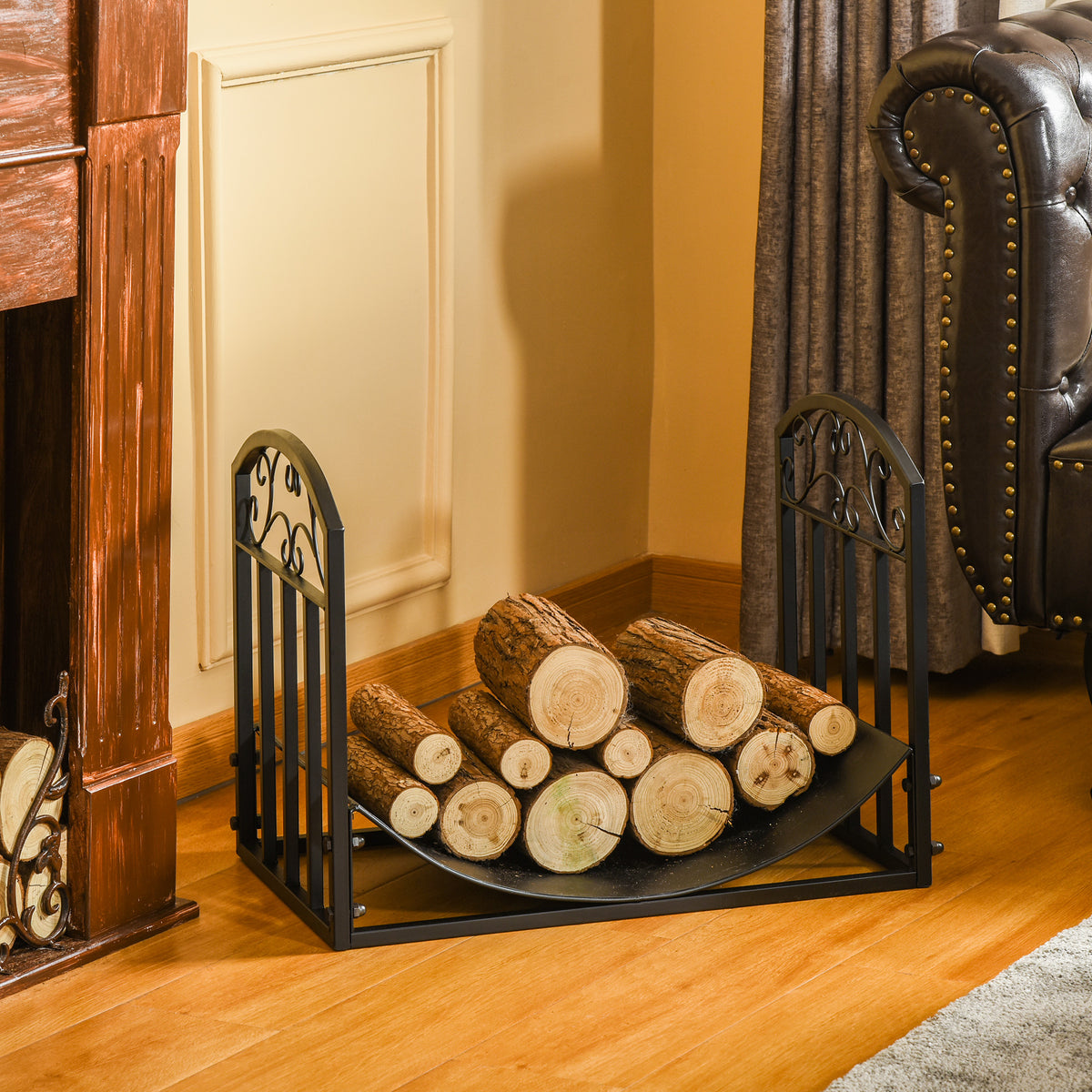 Range bûches Porte-bûches range rack à bûches support étagère à bois de cheminée charge max. 60 kg dim. 60,5L x 36l x 46,5H cm métal époxy noir-1