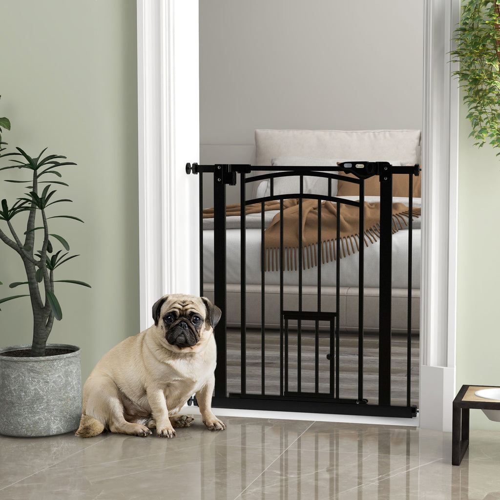 Barrière de sécurité animaux chien porte fermeture automatique sans perçage de 74 à 80 cm acier noir-9