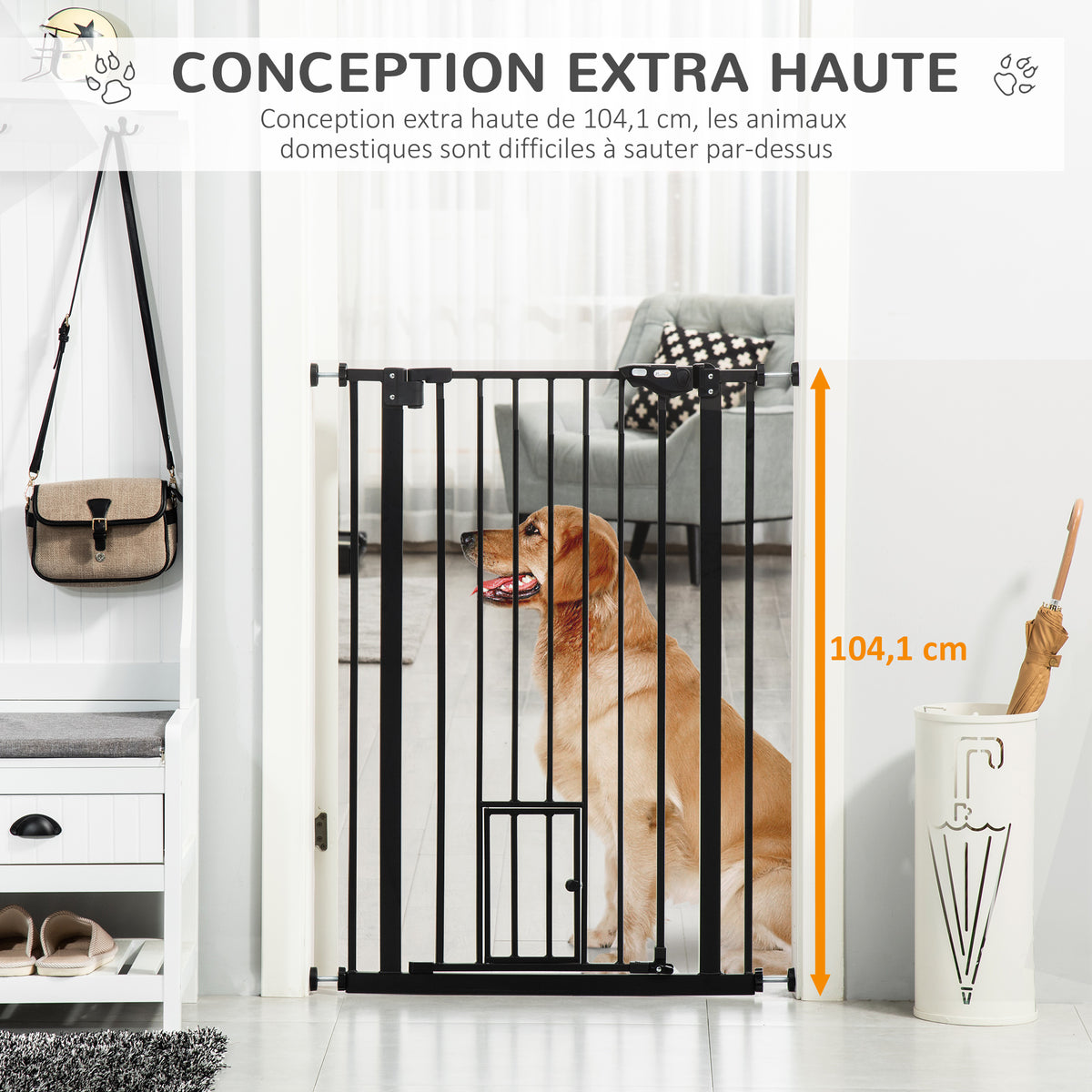 Lot de 2 barrières de sécurité animaux de 104H cm avec système de double verrouillage sans percage de 74 à 80 cm-7