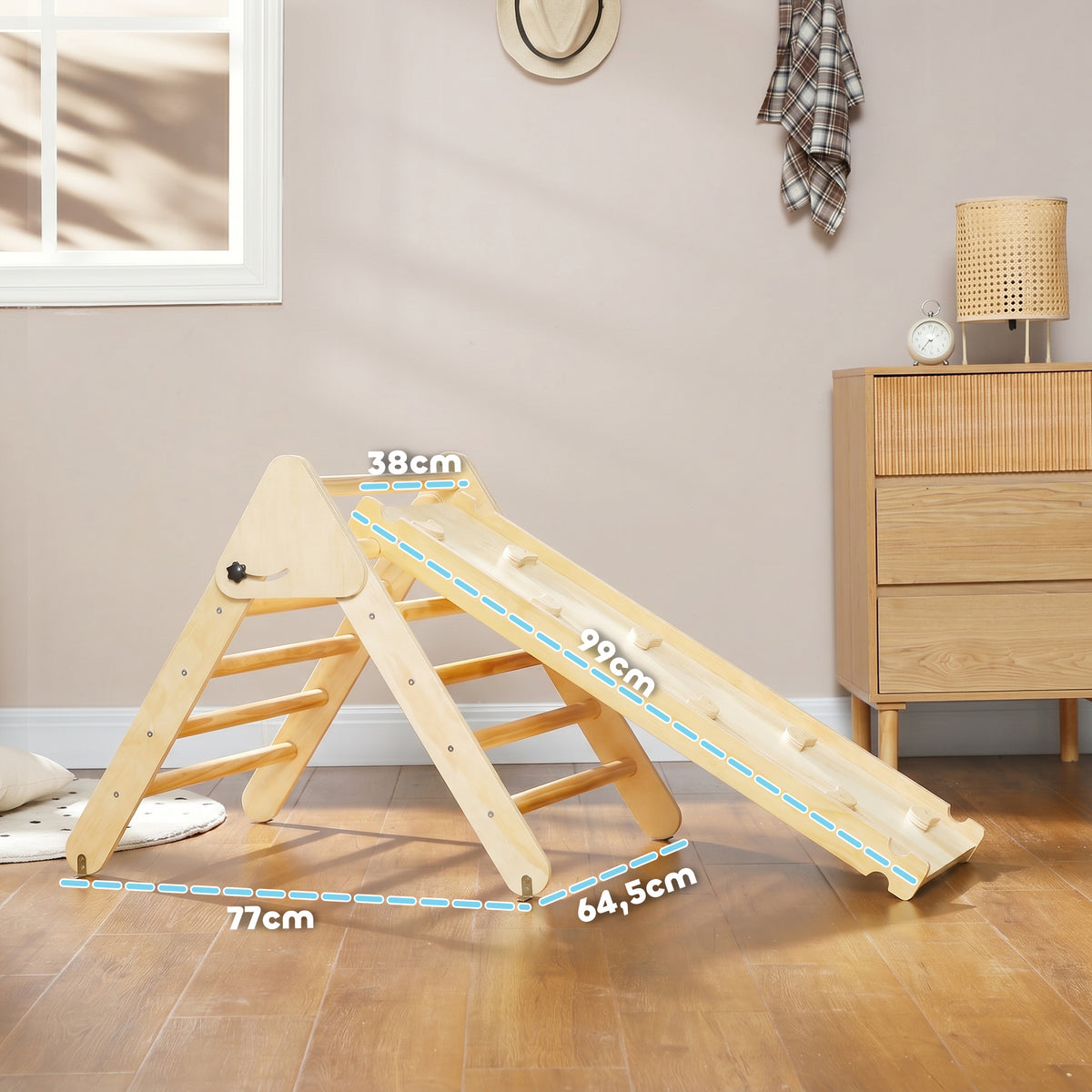 Triangle d'escalade, 3 en 1 en bois pour grimper et glisser, charge max. 50 kg, pour 18-48 mois, bois naturel-2