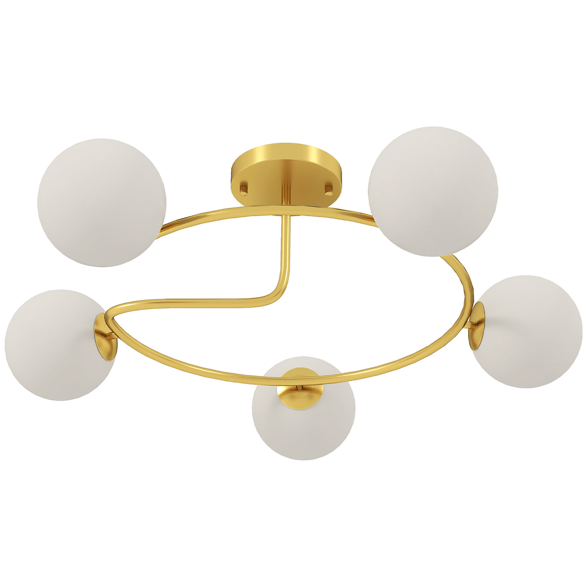 Plafonnier lustre moderne, luminaire plafonnier à 5 lumières avec culot G9, montage semi-affleurant, doré et blanc-0