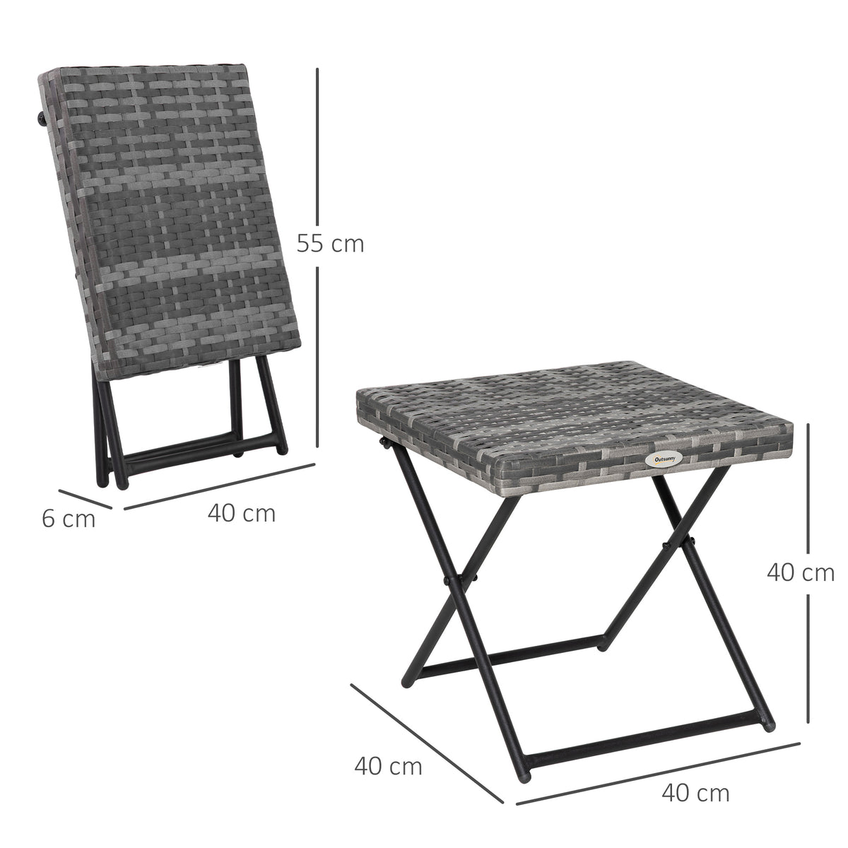 Table basse pliable de jardin style cosy chic dim. 40L x 40l x 40H cm métal époxy résine tressée imitation rotin gris-2