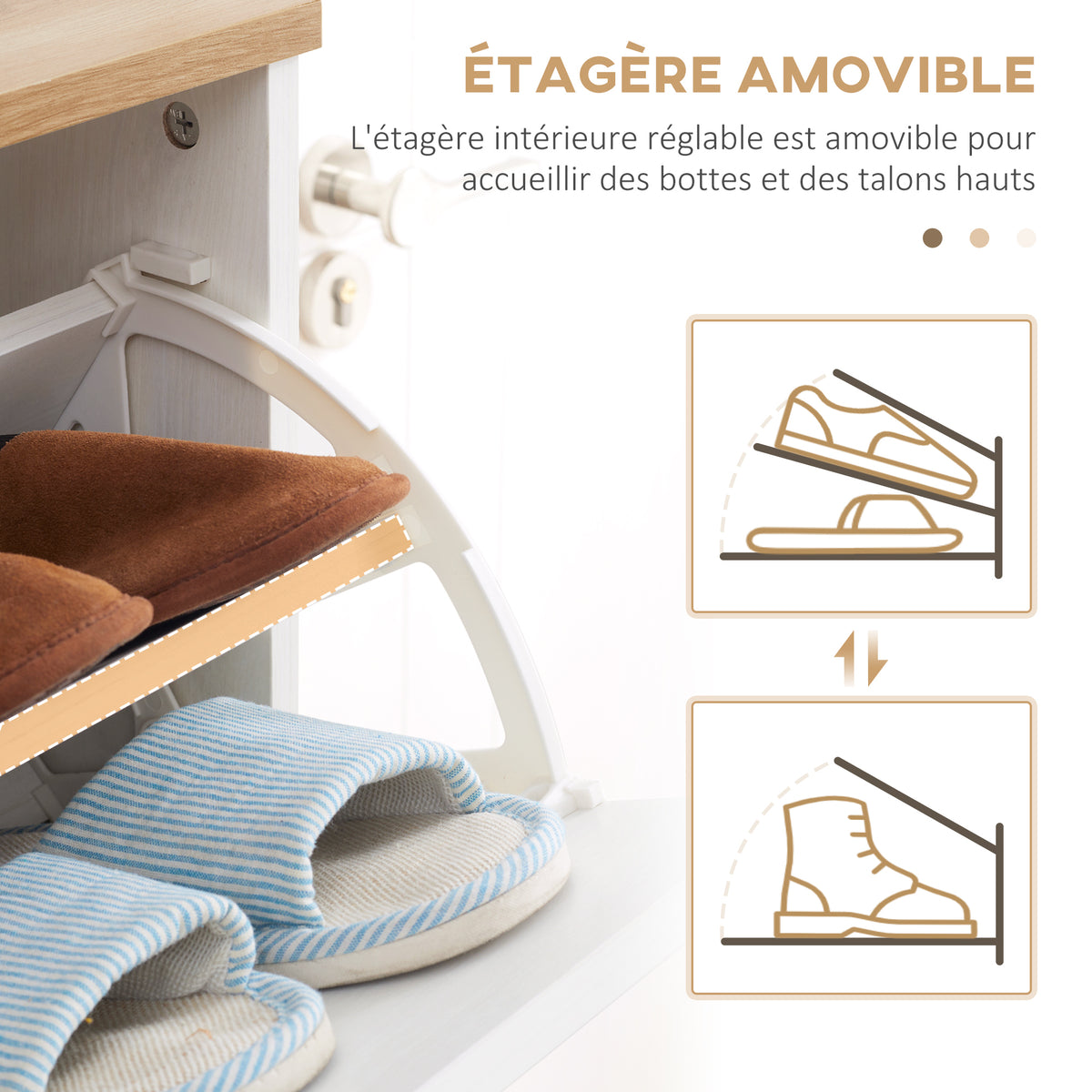 Meuble à chaussures style scandinave 3 abattants 70 x 23,5 x 122 cm blanc-7