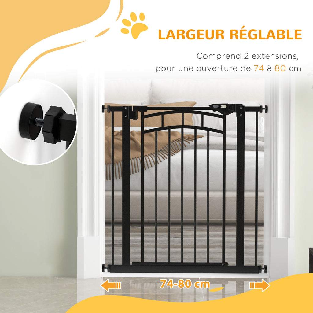 Barrière de sécurité pour chien barrière d'escalier extensible double verrouillage 74-80 x 76 cm noir-6