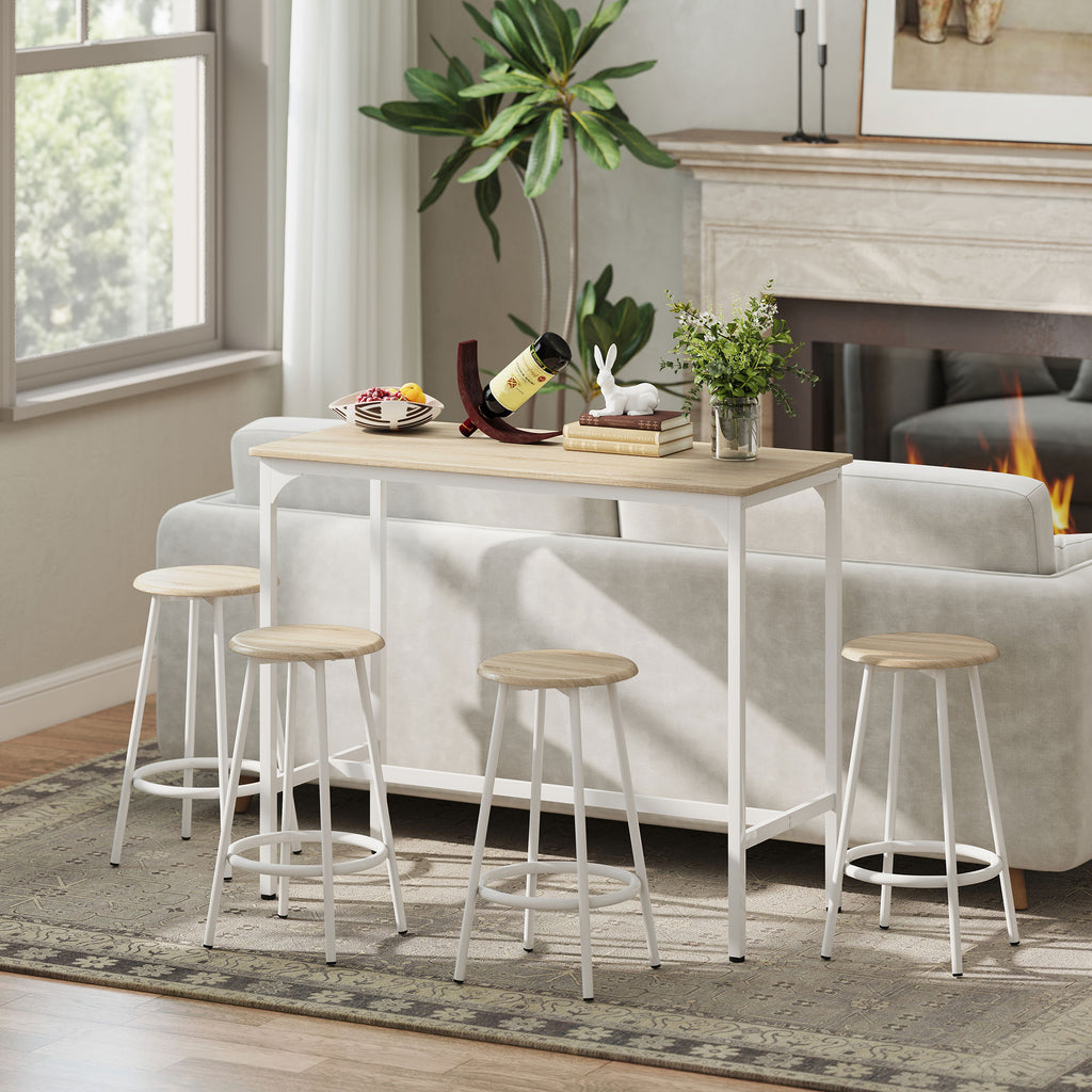 Ensemble table haute et 4 tabourets avec Repose-Pieds style moderne, structutre en métal effet bois naturel-7