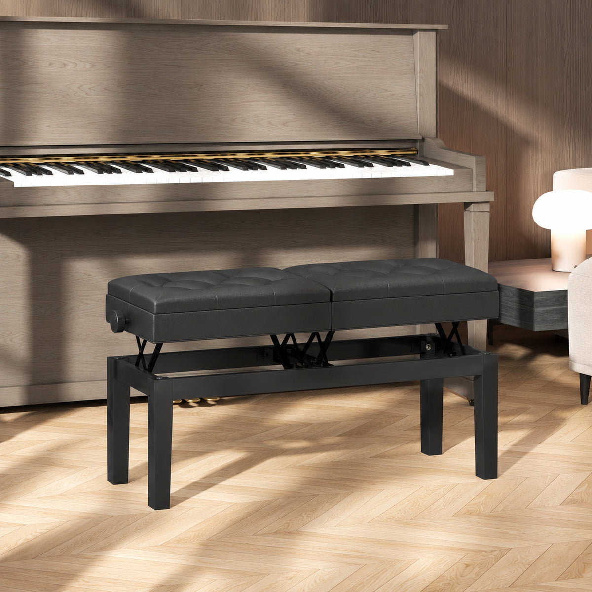 Banc de piano réglable en hauteur, tabouret de piano avec rangement, banquette pour clavier capitonné, noir-1