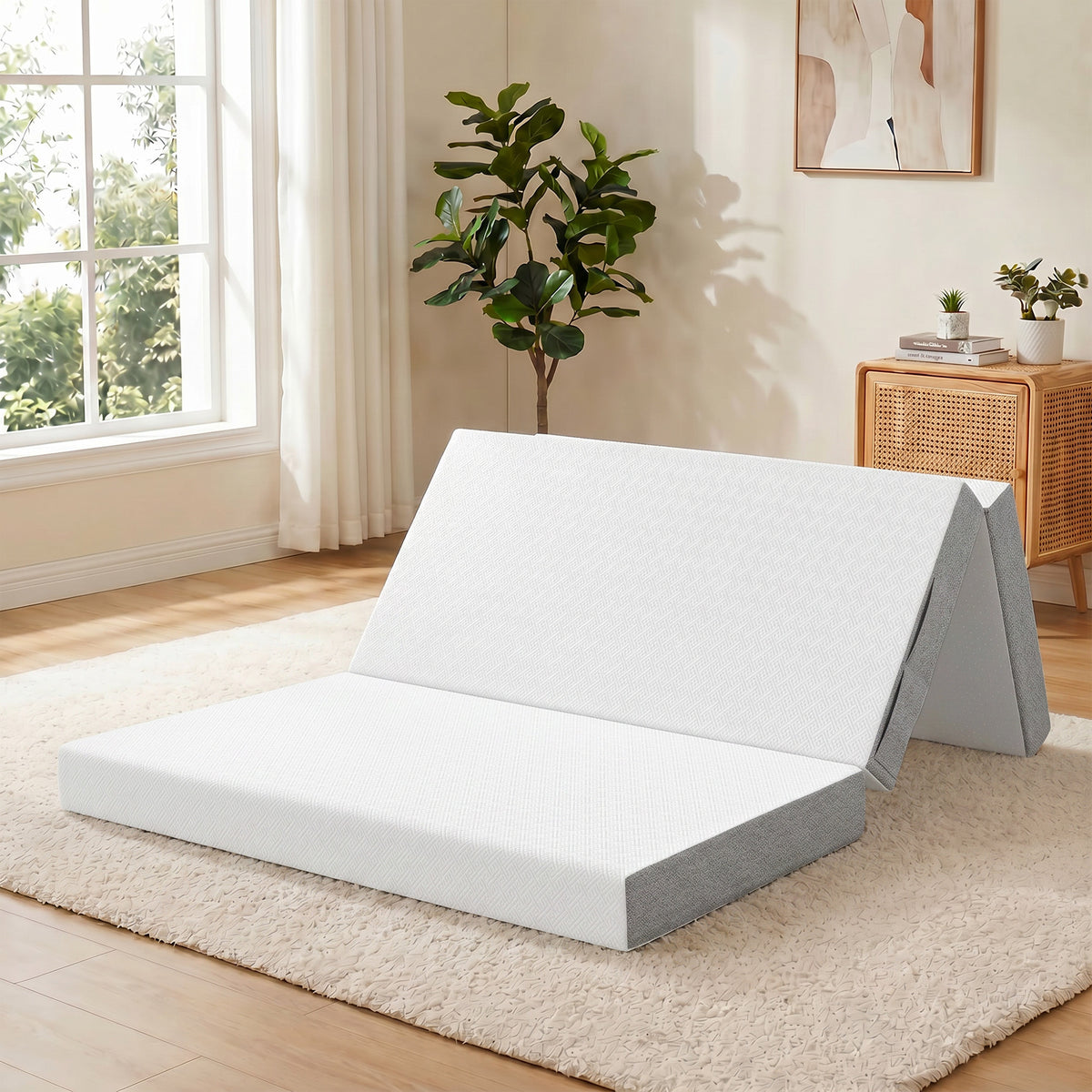 Matelas Pliant en 3 Parties, 140x190x15cm, Matelas d'Appoint en Mousse à Mémoire de Forme au Gel, Blanc-1