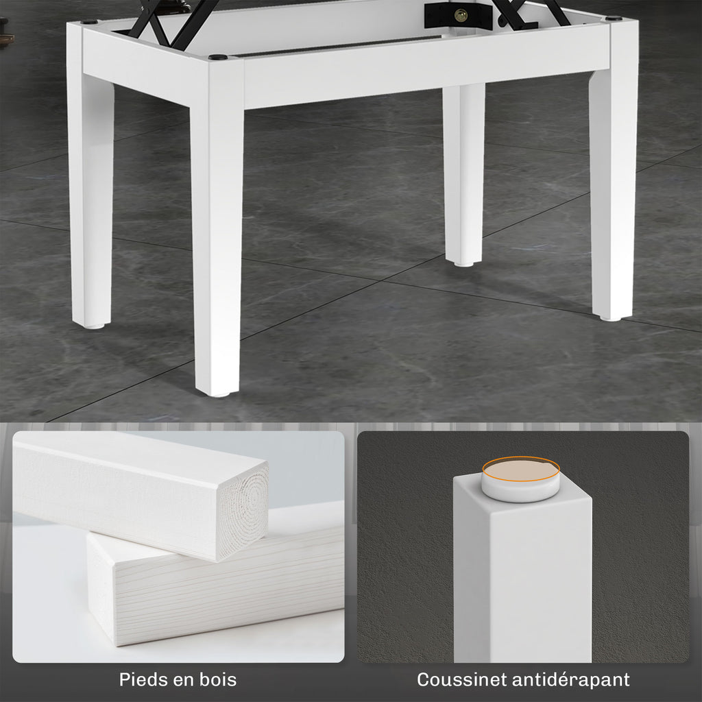 Banc de piano, banc de clavier réglable en hauteur en bois massif, compartiment de rangement, 55 x 33 x 48-58 cm blanc-6