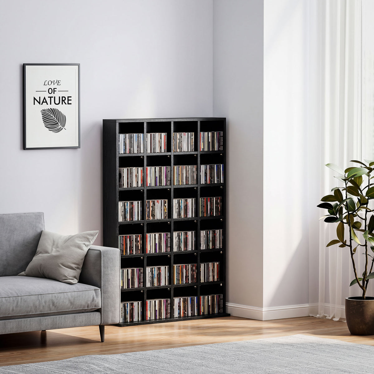 Meuble de rangement multimédia 456 CD/ 336 DVD - bibliothèque en bois avec étagères réglables, 89 x 130,5 cm, noir-7