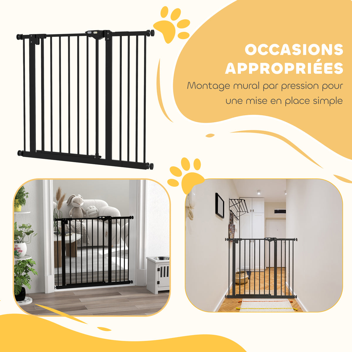 Barrière de sécurité animaux porte fermeture automatique système de double verrouillage sans perçage 1 extension noir-5
