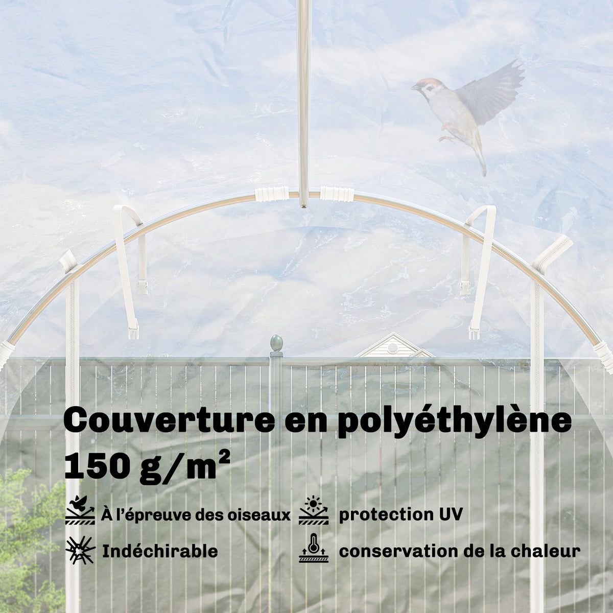 Serre tunnel de jardin 6m² serre de jardin tunnel 195x295x195cm cadre acier galvanisé, bâche PE 150g/m² transparent-4