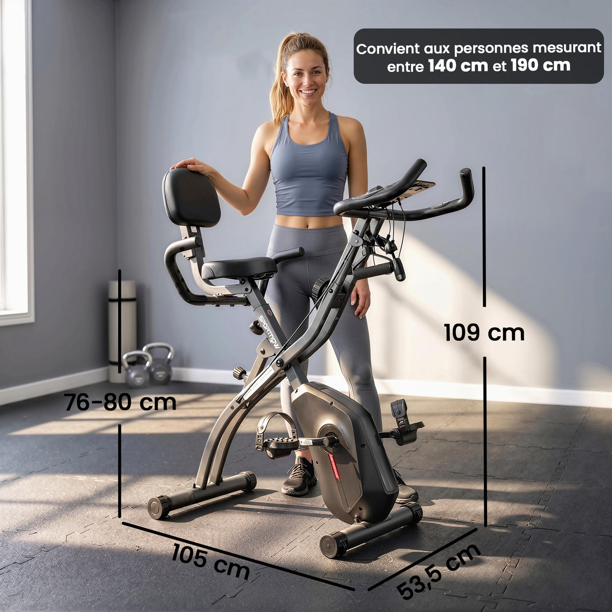 Vélo d'Appartement Pliable Vélo de Fitness 4 en 1 Silencieux Connecté Kinomap Bluetooth et Zwift 105x53,5x109cm Noir-2