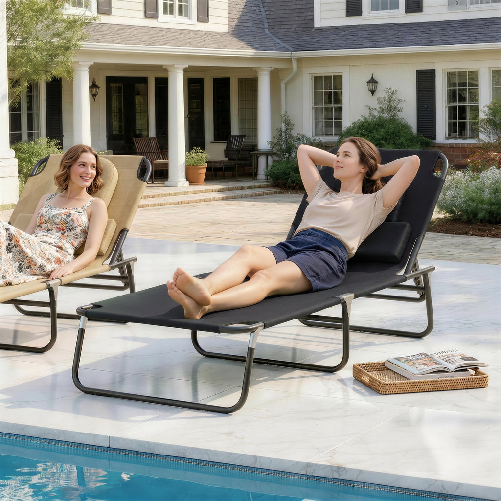 Transat de Jardin Chaise Longue Pliante Bain de Soleil pour Lecture Noir-9