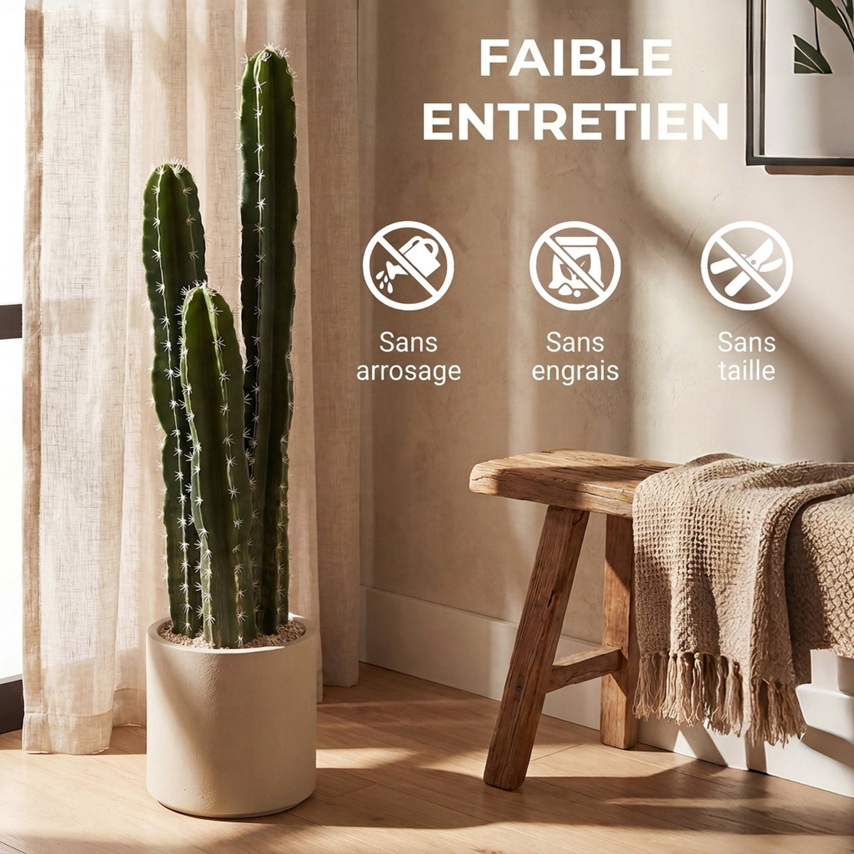 Cactus Artificiel 95 cm, Plante Artificielle en Pot, Tiges Réglables, Grand Réalisme, pour Maison et Bureau, Vert-4