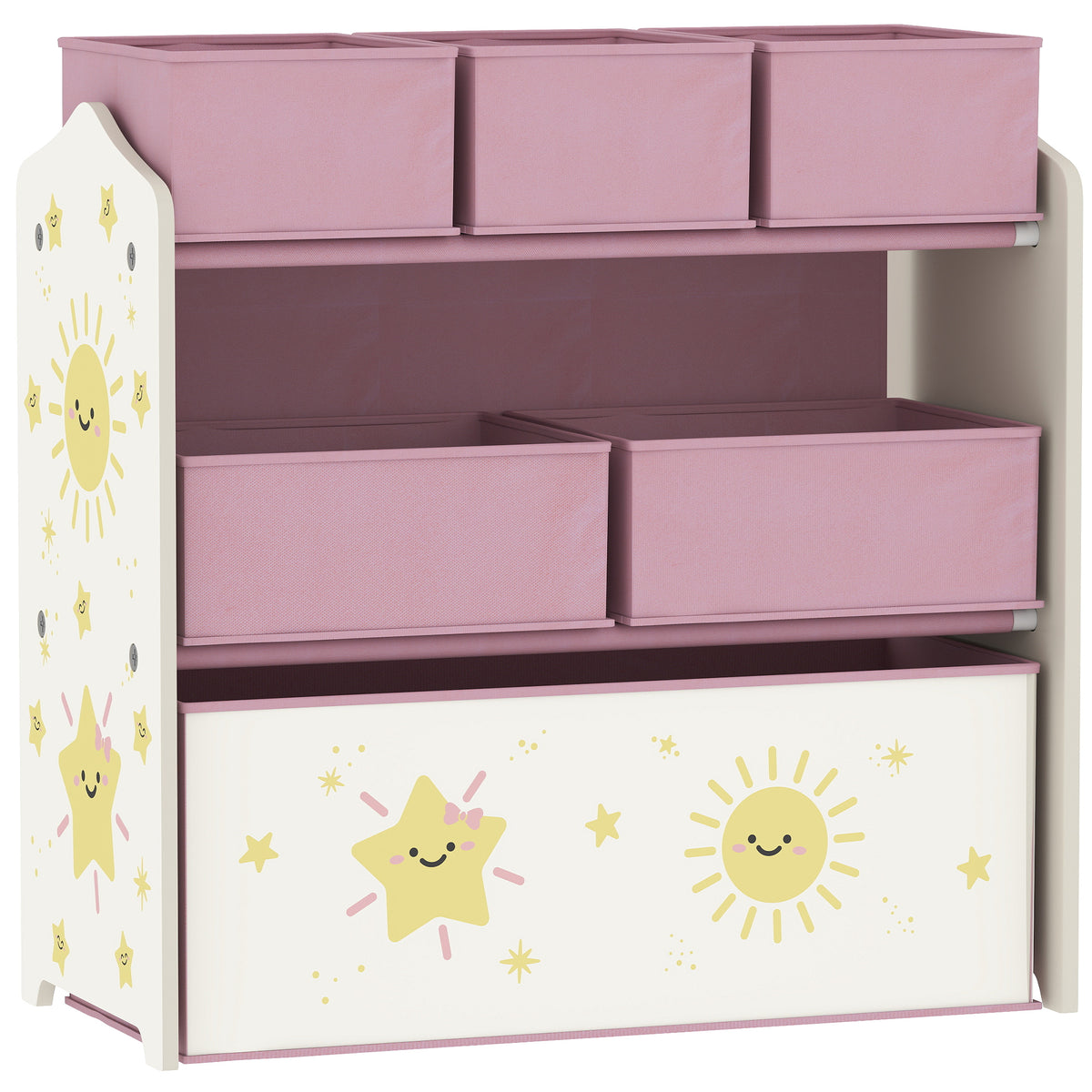 Meuble rangement enfant à 3 niveaux, étagère de rangement pour jouets enfants avec 6 boîtes en tissu amovibles, rose-0