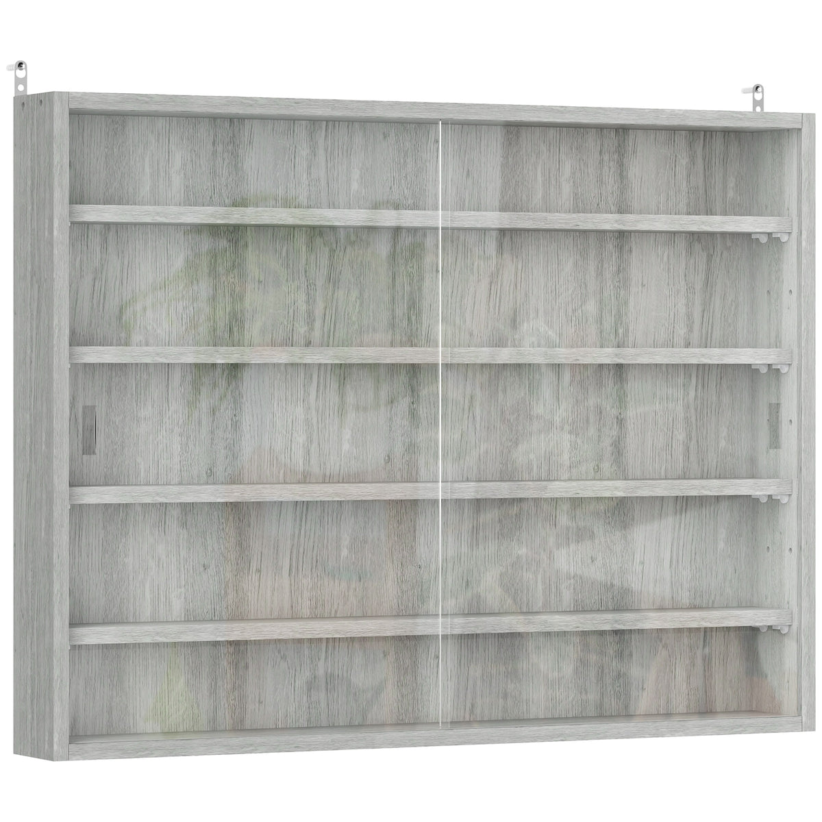 Vitrine murale pour objets de collection 4 étagère réglables en hauteur et 2 portes coulissantes 80 x 9,5 x 60 cm gris-0