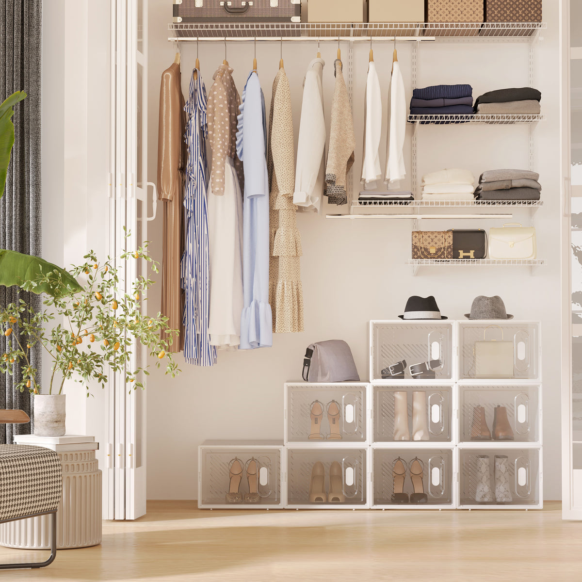Lot de 18 boites cubes rangement à chaussures modulable avec portes transparentes - 25 x 35 x 19 cm-9