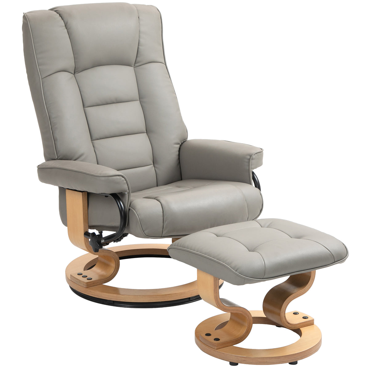 Fauteuil de relaxation inclinable avec repose-pied, pivotant, cadre en bois , revêtement synthétique gris-0