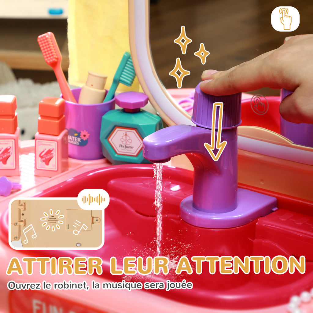Coiffeuse pour enfants 23 PCS, table de maquillage avec miroir, lumière LED et musique, pour enfants de 3 à 6 ans, rose-5