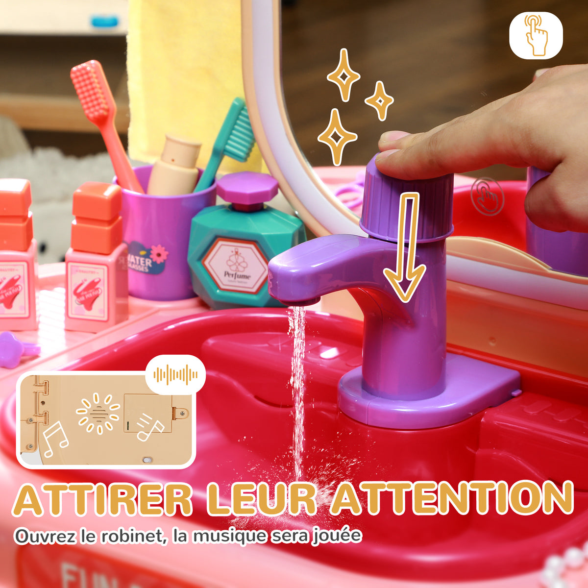 Coiffeuse pour enfants 23 PCS, table de maquillage avec miroir, lumière LED et musique, pour enfants de 3 à 6 ans, rose-5