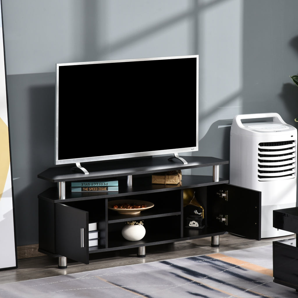 Meuble TV meuble télé bois banc TV pour téléviseur jusqu'à 55 pouces avec grand plateau, placards à portes et-9