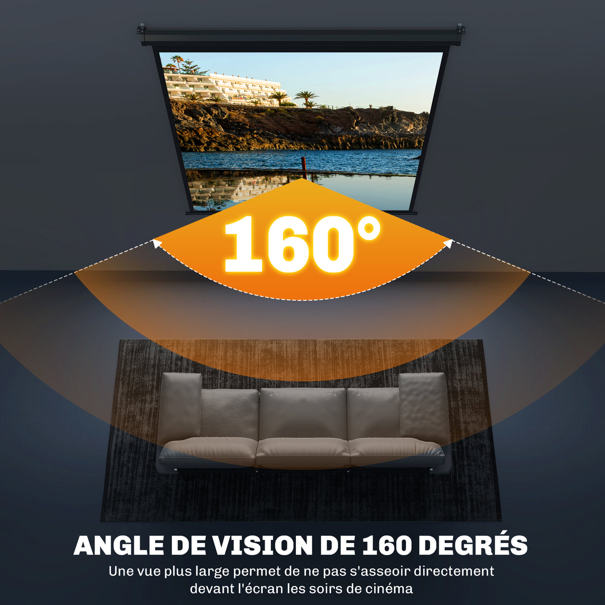 Écran de projection TV et Home Cinema de 85 Pouces vidéo projecteur 1:1 4K HD, 146L x 146H cm-4