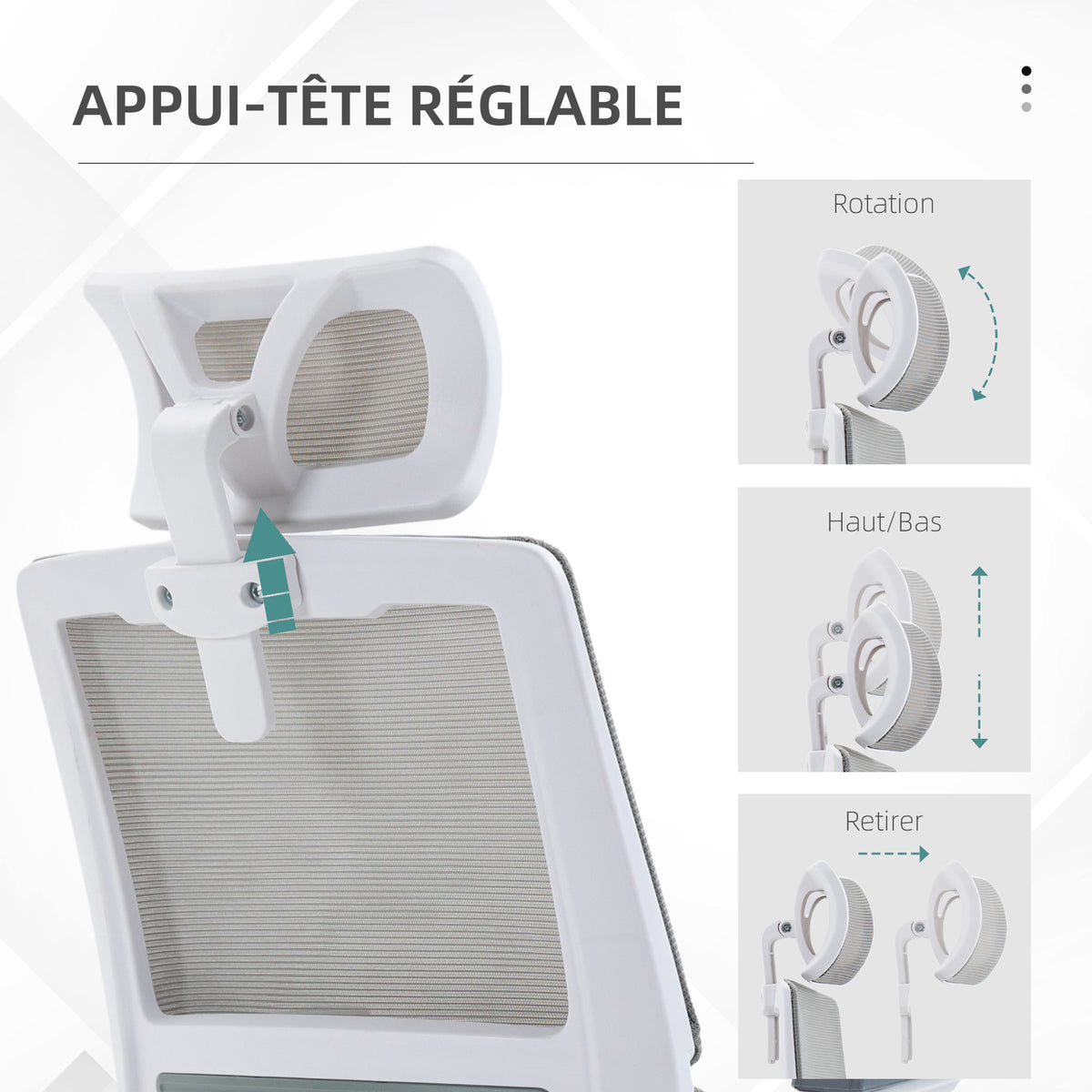 Fauteuil de bureau réglable tissu maille polyester dossier ergonomique inclinable pivotant Gris-6