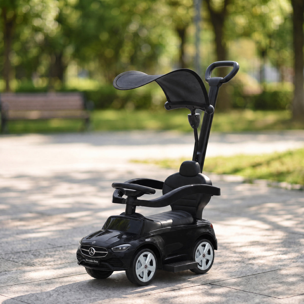 Porteur Enfants 3 en 1 Mercedes-Benz sous Licence, Garde-Corps, Espace de Rangement, Klaxon, 83x40x90cm, Noir-1