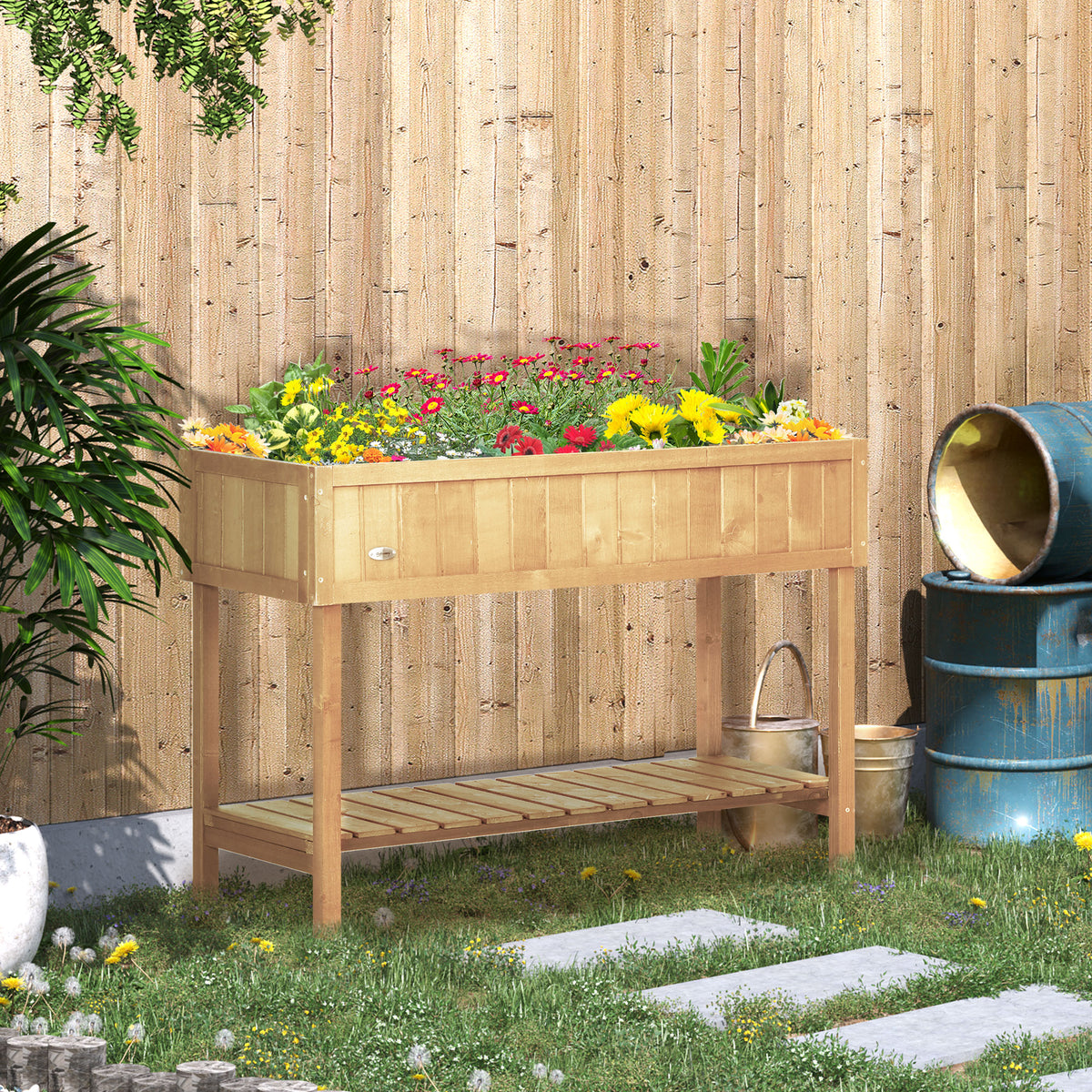 Jardinière sur Pieds carré Potager avec étagère 110L x 46l x 76H cm 8 Compartiments & Inserts d'irrigation-1