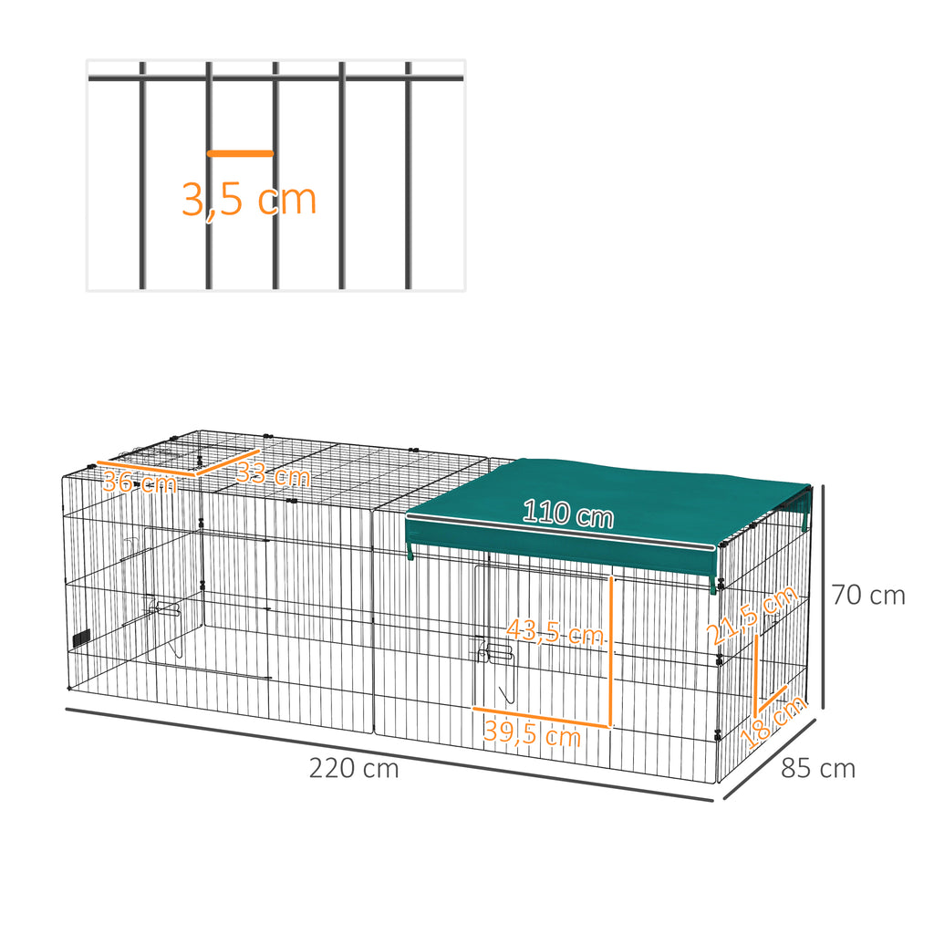 Parc enclos modulable acier avec bache pour lapins rongeurs petits animaux intérieur extérieur 220L x 85l x 70H cm vert-2