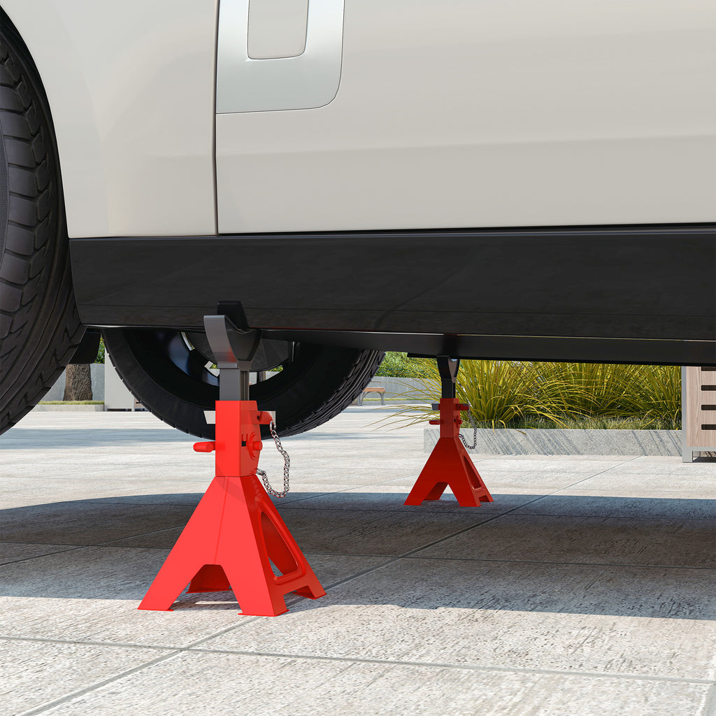 Lot de 2 chandelles voiture chandelles de levage capacité 3 tonnes hauteur réglable 290-418mm goupille de sécurité rouge-7