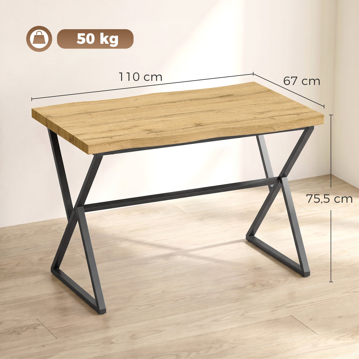 Table à Manger pour 2 Personnes, Table de Cuisine, Style Moderne avec Plateau Épais, 110 x 67 x 75,5 cm, Noir et Chêne-2