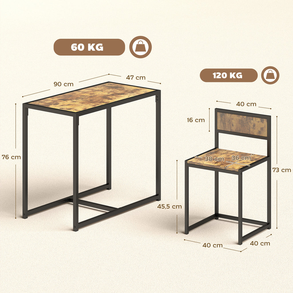 Ensemble table et chaises , table à manger 3 pièces avec 2 chaises encastrables, pour cuisine salon maison, marron-2