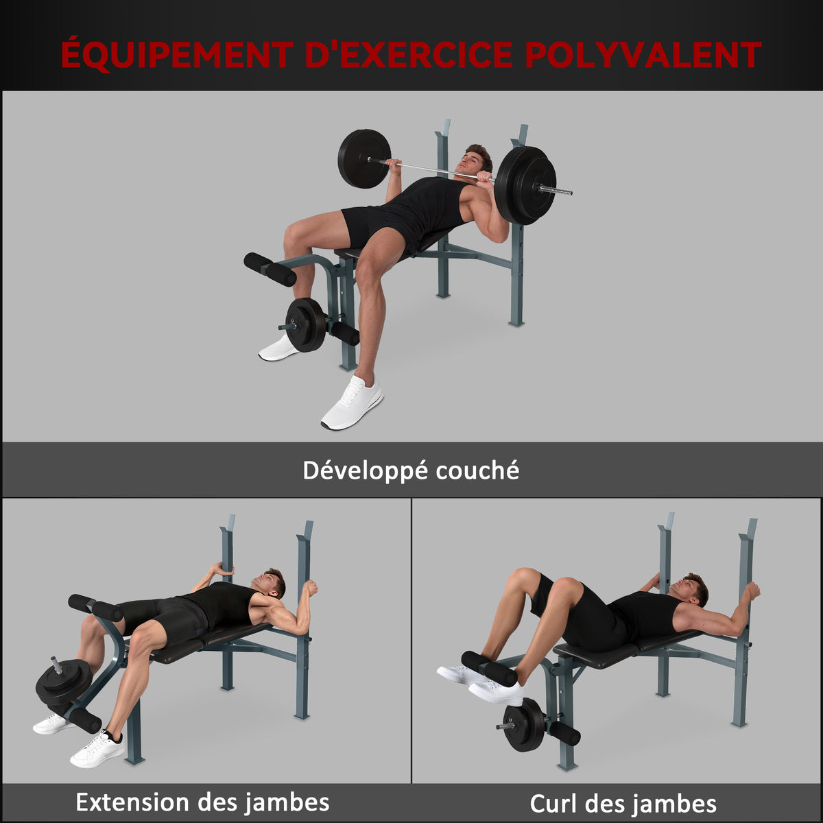 Banc de musculation Fitness banc d'haltérophilie entrainement complet dossier réglable curler-3
