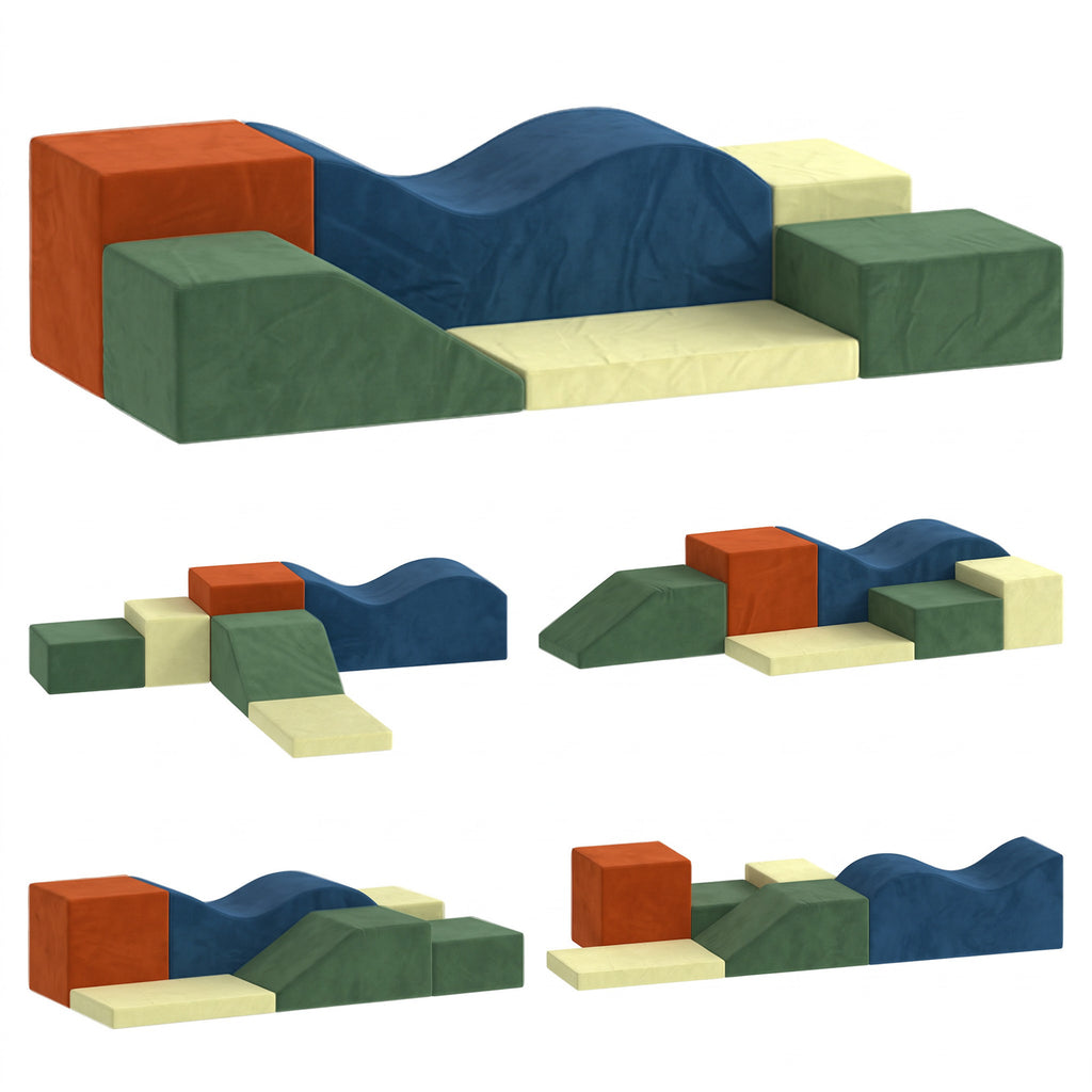 Parcours Motricité Bébé 6PCS, Module Motricité Bébé en Mousse, Housse en Velours, Base Antidérapante, Multicolore-0