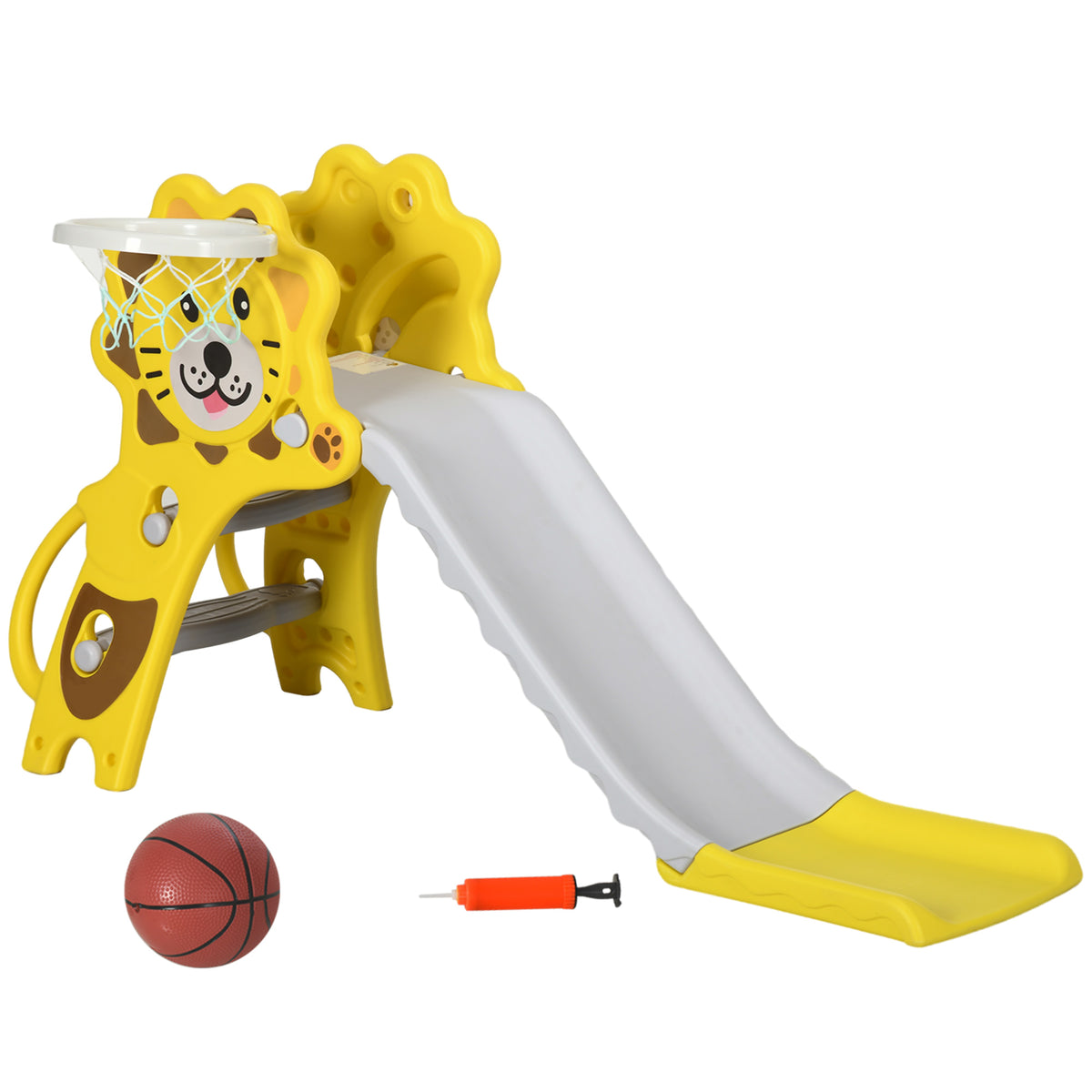 Toboggan pour enfants intérieur extérieur avec panier de basket pour les enfants de 18 à 36 mois, jaune, gris-0