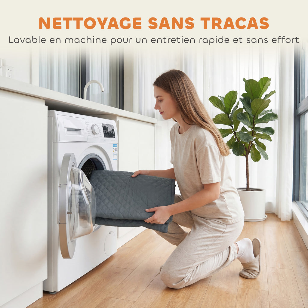 Housse de Canapé Protecteur de Meubles 3 Places Imperméable Anti-glisse avec Poches de Rangement Gris-7