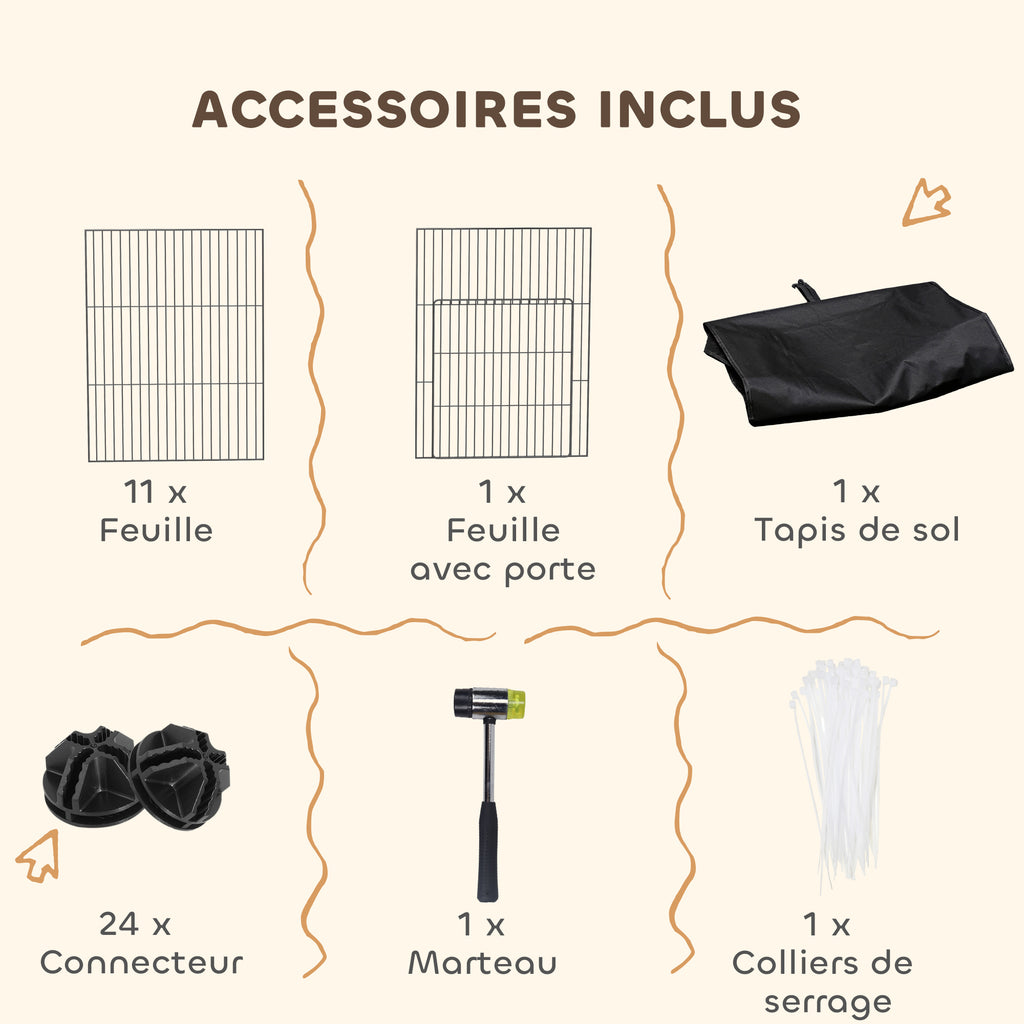 Enclos pour petits animaux, cage à lapin modulable 12 panneaux avec tapis étanche, en acier, 120 x 60 x 40 cm, noir-6