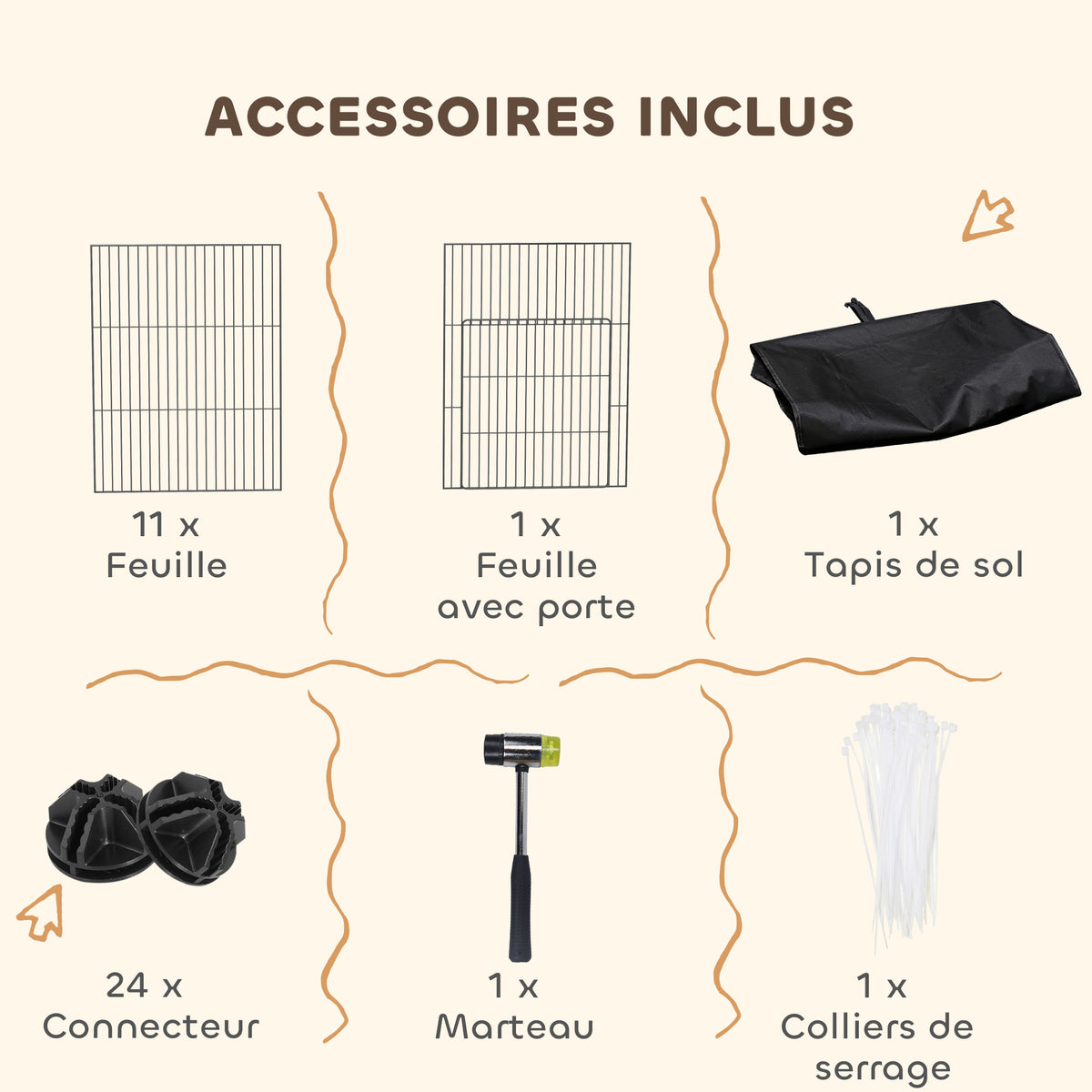 Enclos pour petits animaux, cage à lapin modulable 12 panneaux avec tapis étanche, en acier, 120 x 60 x 40 cm, noir-6